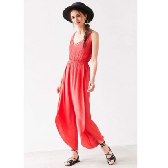 Urban Outfitters Pants - Ecote Red Lattice Spliced Wide-leg Jumpsuit